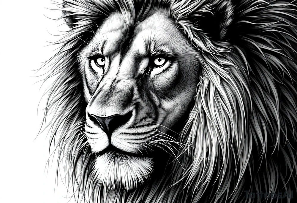 powerful majestic lion, close-up tattoo idea