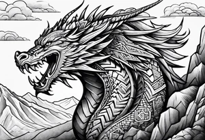Aztec dragon climbing mountain tattoo idea
