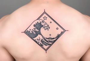 A powerful wave with stars inside of a diamond tattoo idea