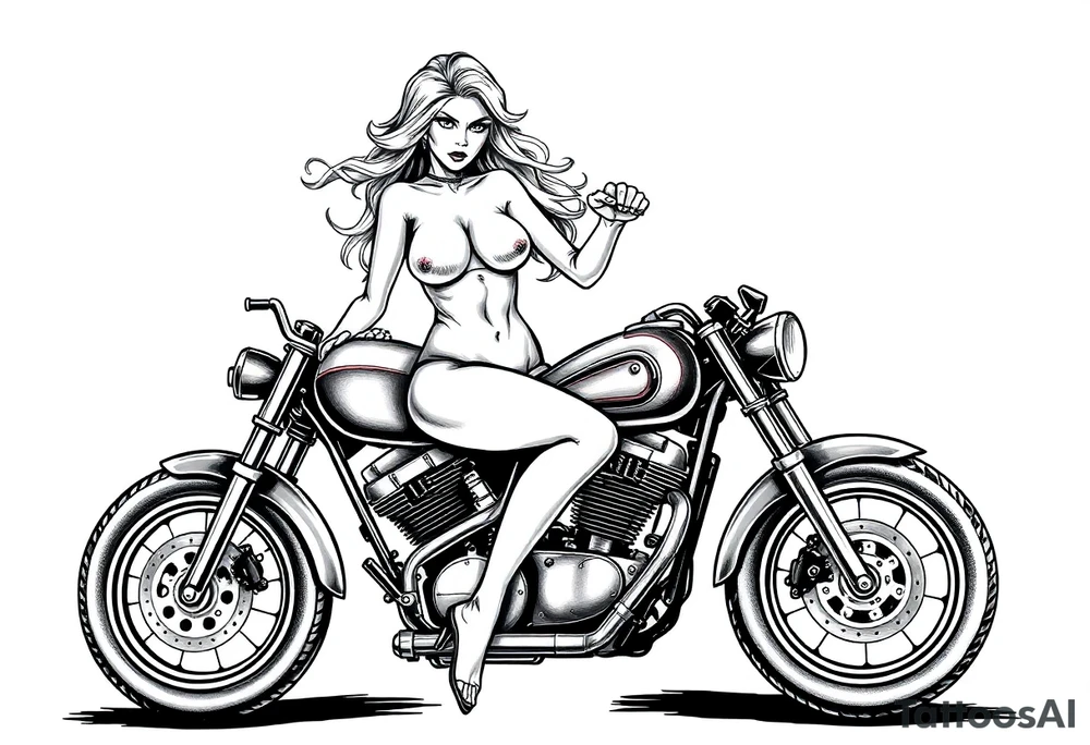 naked girl on motorcycle, slut, angry tattoo idea