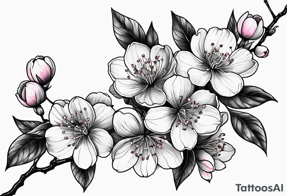 cherry blossoms with leaves and buds tattoo idea