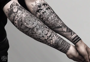 Ocean life full leg sleeve male geometric tattoo idea