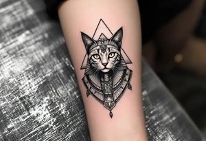 Egyptian cat with pyramids tattoo idea