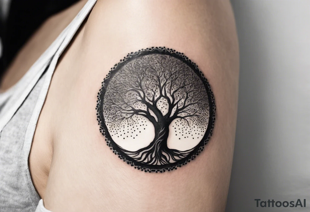 A Tree of Life in a circular design. The Dates 12.02.1985 and 21.02.1987 should be part of the tattoo, too. tattoo idea