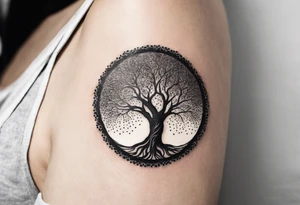 A Tree of Life in a circular design. The Dates 12.02.1985 and 21.02.1987 should be part of the tattoo, too. tattoo idea