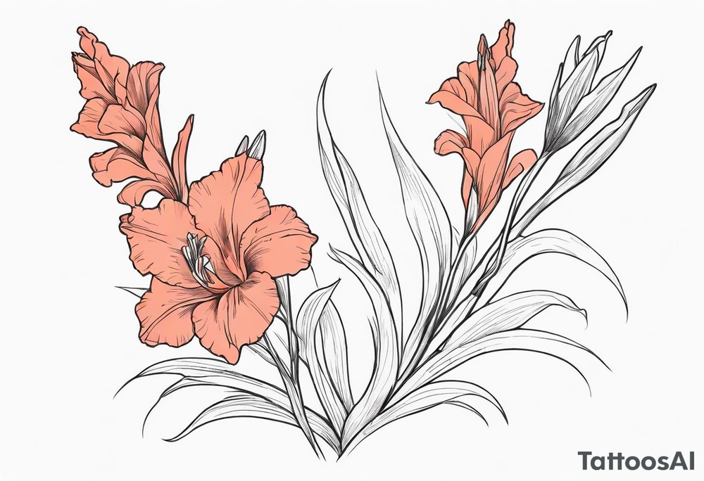 a coral-colored gladiolus tattoo idea