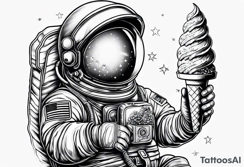 full length astronaut eating an ice cream cone tattoo idea