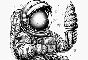 full length astronaut eating an ice cream cone tattoo idea
