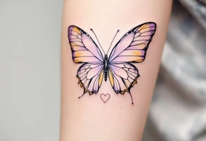 Pale Pink Heart with Butterfly Wings – A soft, pale pink heart, with delicate butterfly wings in shades of lavender and yellow, symbolizing love that transforms and takes flight. tattoo idea