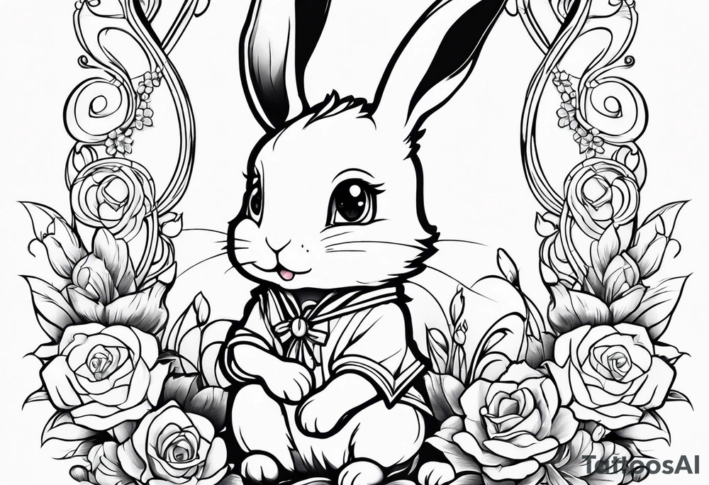 cute anime rabbit fineline tattoo sketch for girls tattoo idea