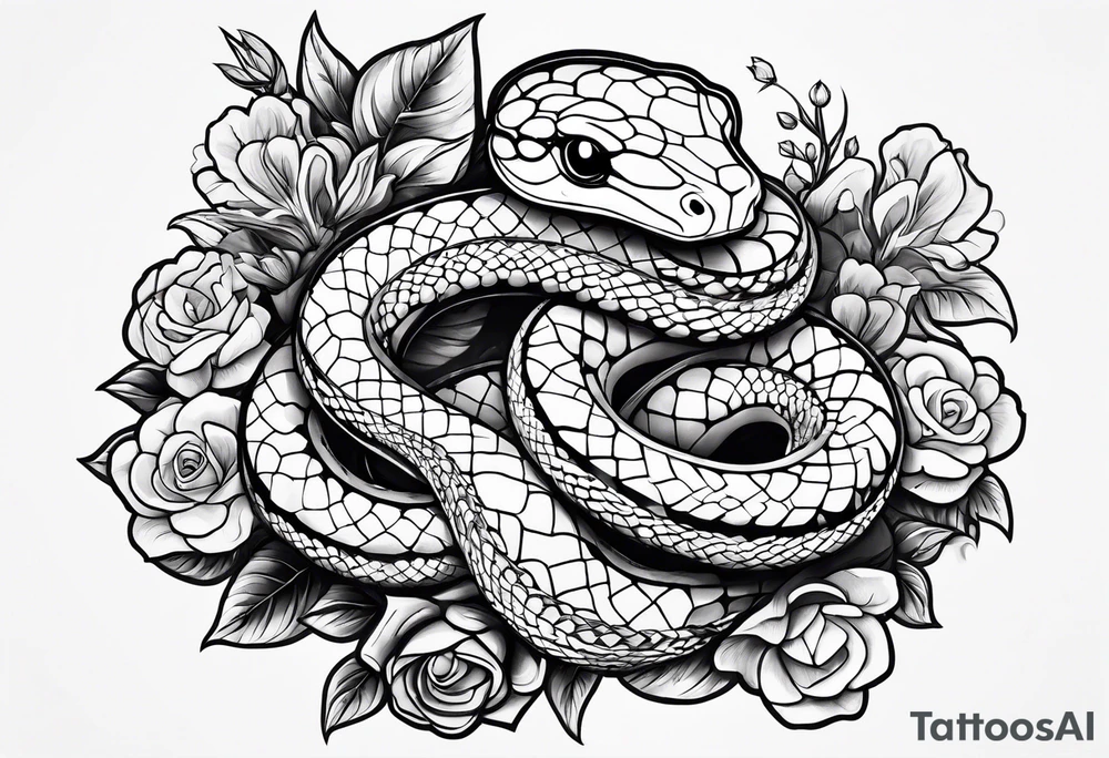 snakes with a playing card with flowers tattoo idea