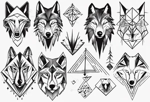 Wolf's face with geometric shapes and impressions of a forest tattoo idea