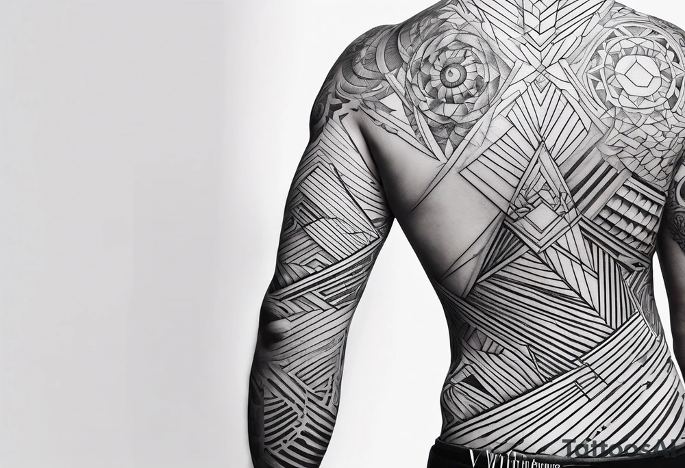 lines back and arm combination tattoo idea