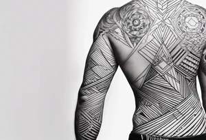 lines back and arm combination tattoo idea