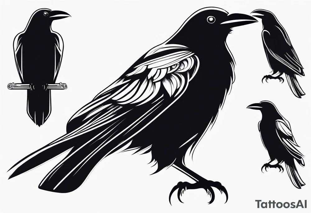 outline of a tall Raven tattoo idea