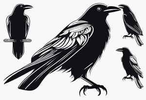 outline of a tall Raven tattoo idea