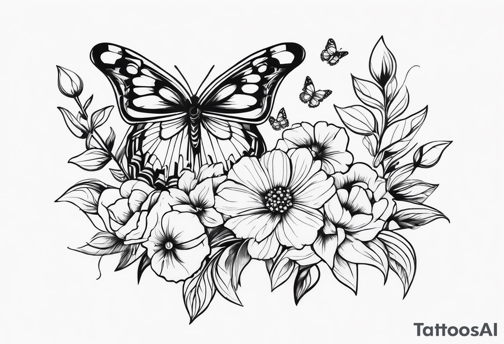 Flowers with butterflies and a owl tattoo idea