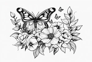 Flowers with butterflies and a owl tattoo idea