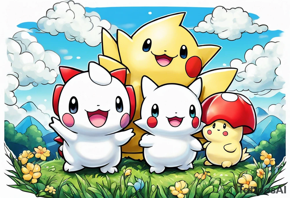 Togepi and todidile playing together in a field tattoo idea