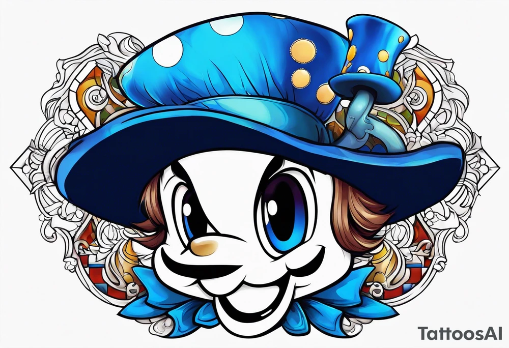 Madhatter blue mushroom mario tattoo idea