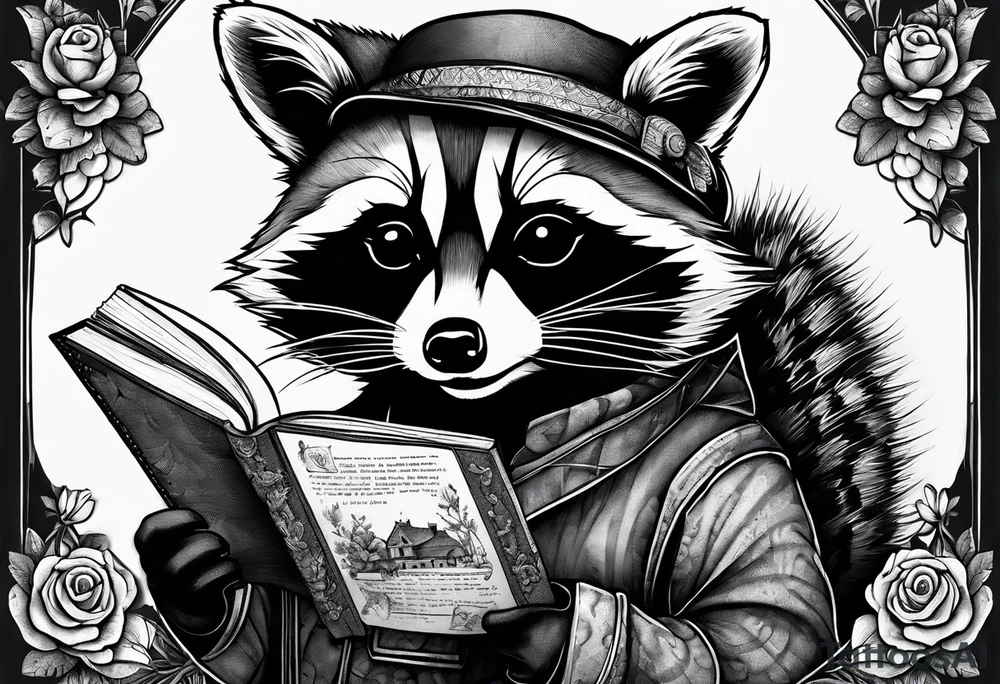 A raccoon drinking tea and reading a book tattoo idea A raccoon drinking tea and reading a book tattoo idea