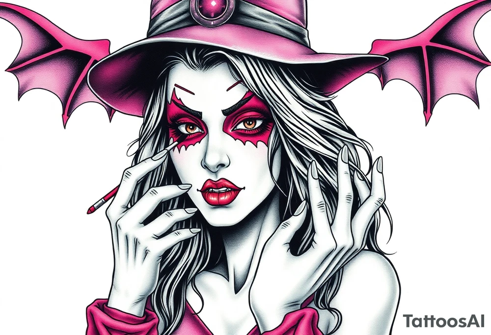 Evil Witch young woman putting scary make up on tattoo idea