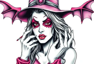 Evil Witch young woman putting scary make up on tattoo idea