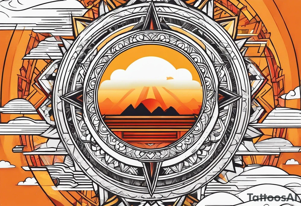 Orange sun with yellow and red highlights tattoo idea