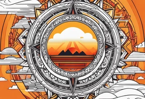 Orange sun with yellow and red highlights tattoo idea