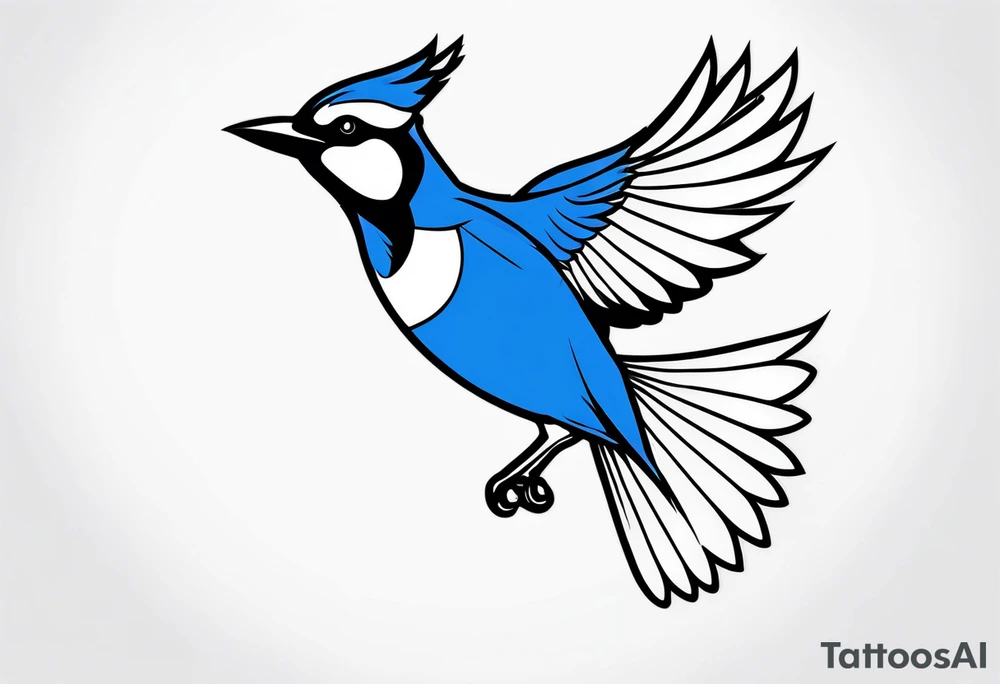 Strong blue jay bird in flight downwards tattoo idea