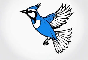 Strong blue jay bird in flight downwards tattoo idea