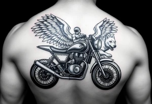 a motorcycle on it with guardian angel wolves on the nike tattoo idea