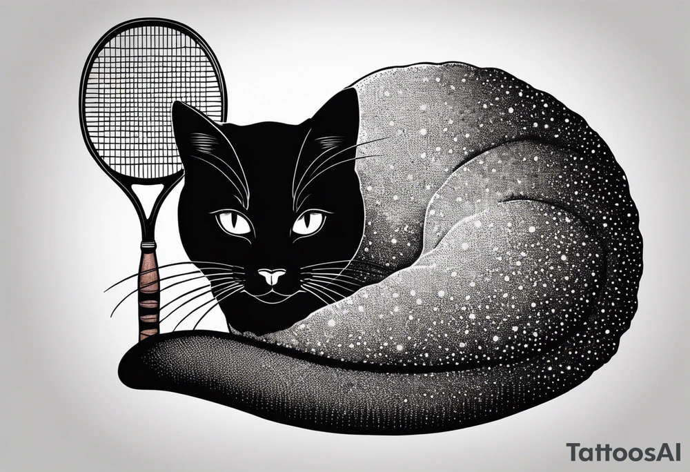 Lazy cat with a tennis raquet tattoo idea