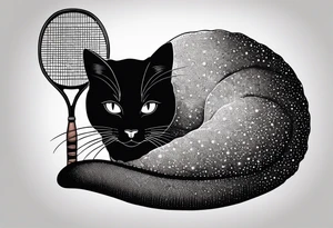 Lazy cat with a tennis raquet tattoo idea