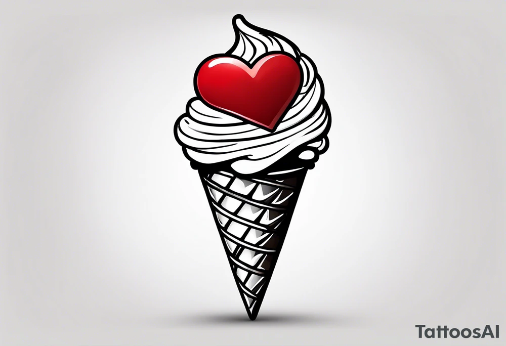 simple mint chocolate chip ice cream cone with small red heart on it somewhere. tattoo idea
