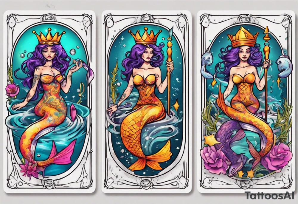 queen pisces tarot card bright colors tattoo idea
