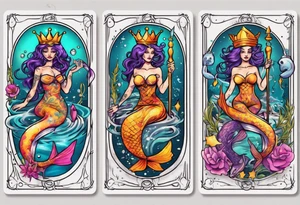 queen pisces tarot card bright colors tattoo idea