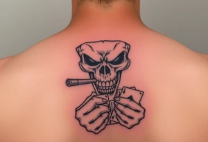 Gangster scene clown skull mid evil smoking cigar playing cards on the streets tattoo idea