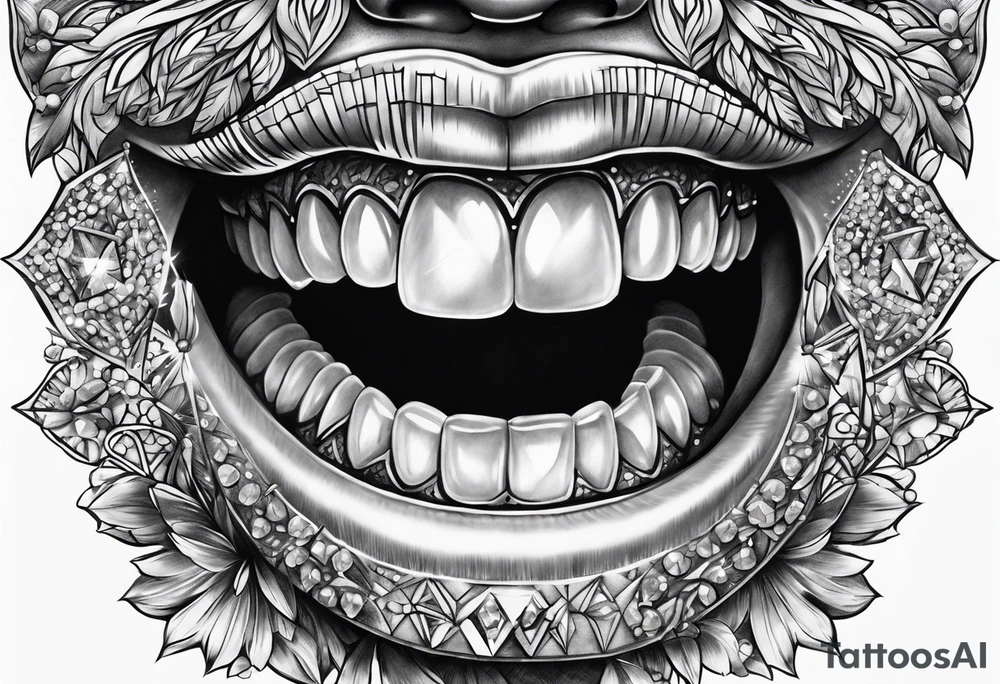 Teeth biting diamonds tattoo idea