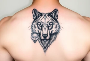 A solitary yet sublime and noble wolf and its progeny. the face tattoo idea
