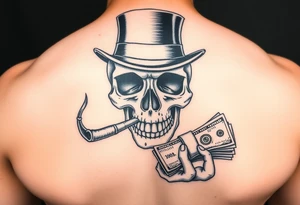 skull with mustache,a big cigar in his mouth,a top-hat on his head and alot of money in a hand. tattoo idea