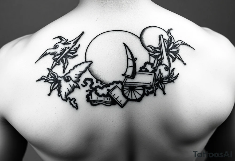A black and white tattoo that will go on side of the wrist. This is for someone who loves ocean, travel and books. Give this on side of the wrist tattoo idea