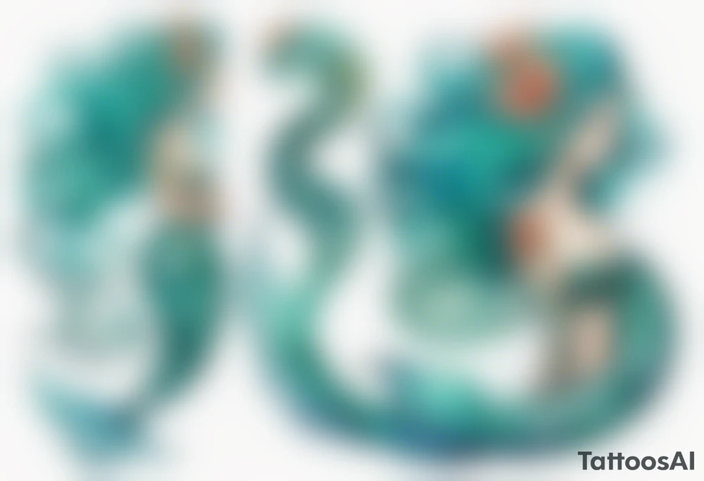 A beautiful mermaid-serpent hybrid with turquois scales and teal hair. tattoo idea