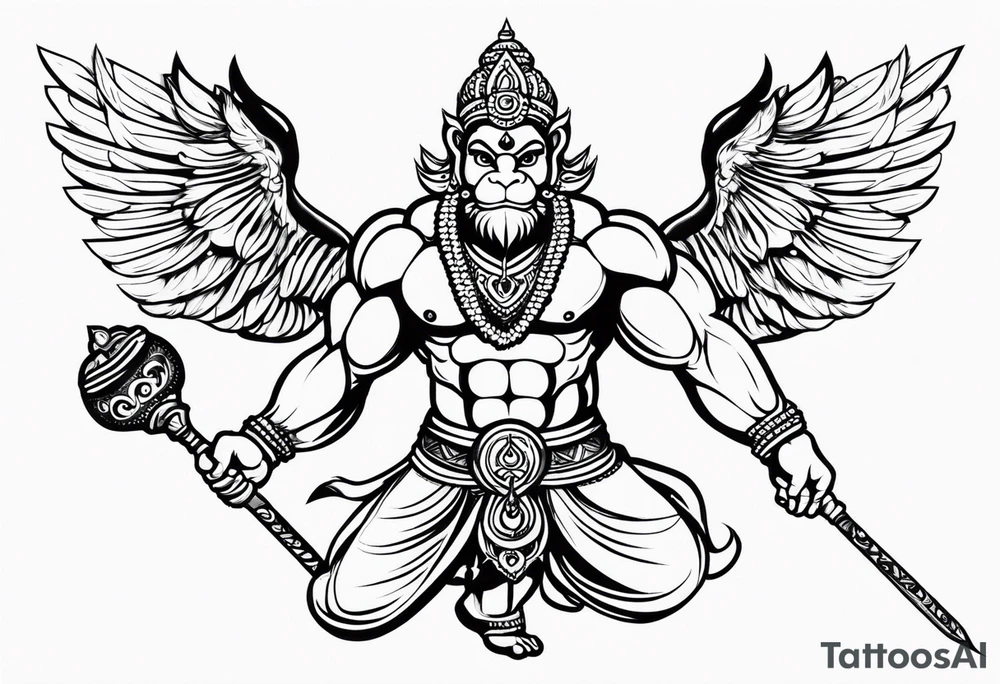 hanuman flying holding his mace (no wings) tattoo idea