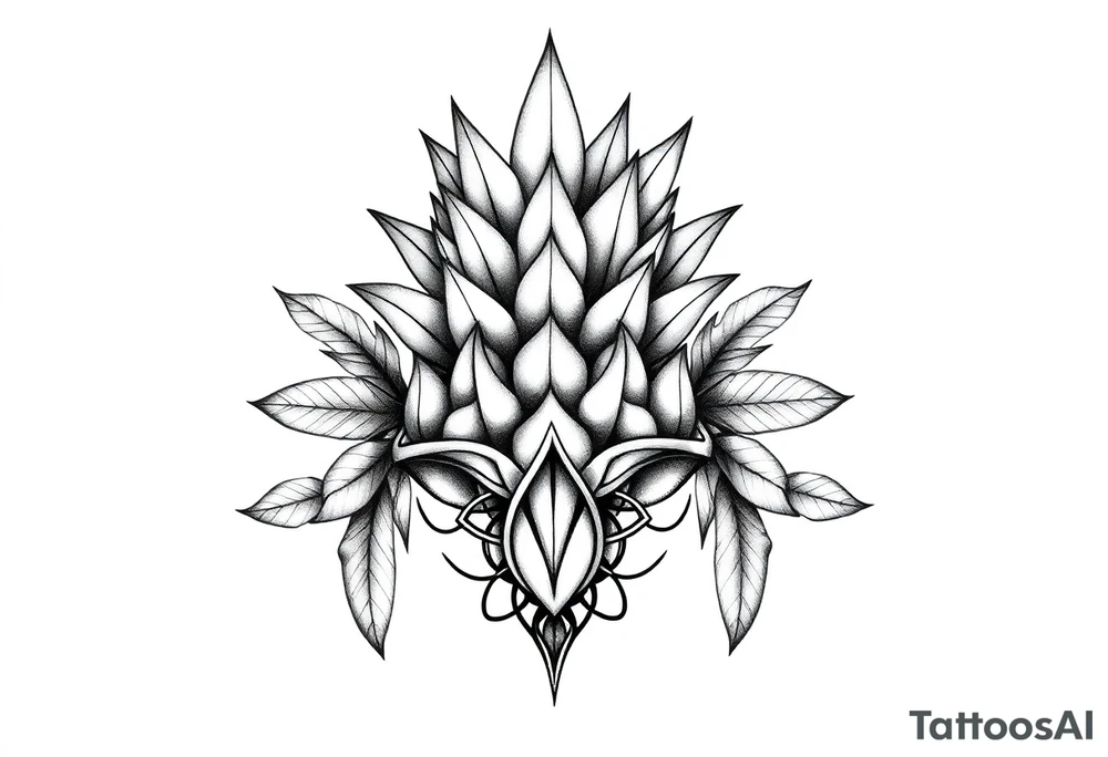 Bushy crown pineapple vagina, design to go over vagina , erotic vagina area design, anus to be at the bottom tattoo idea