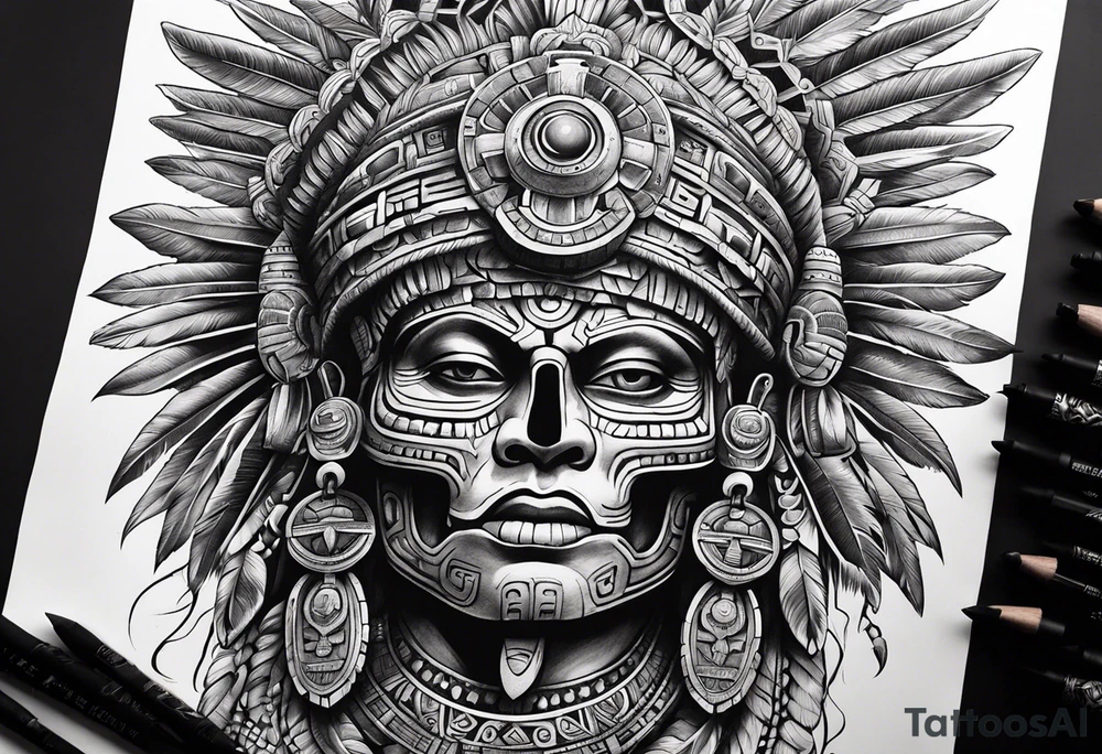 aztec god of death Mictlantecuhtli shoulder up tattoo idea