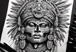 aztec god of death Mictlantecuhtli shoulder up tattoo idea