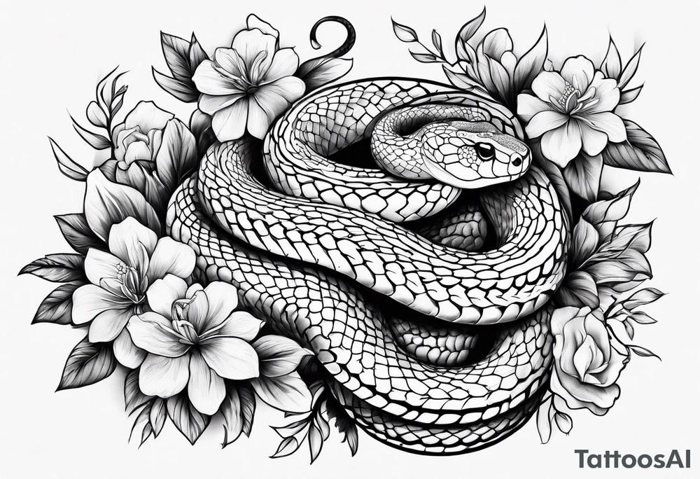 Snake with flowers tattoo idea