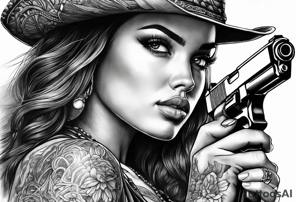 woman with a gun tattoo idea