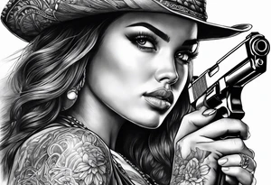 woman with a gun tattoo idea